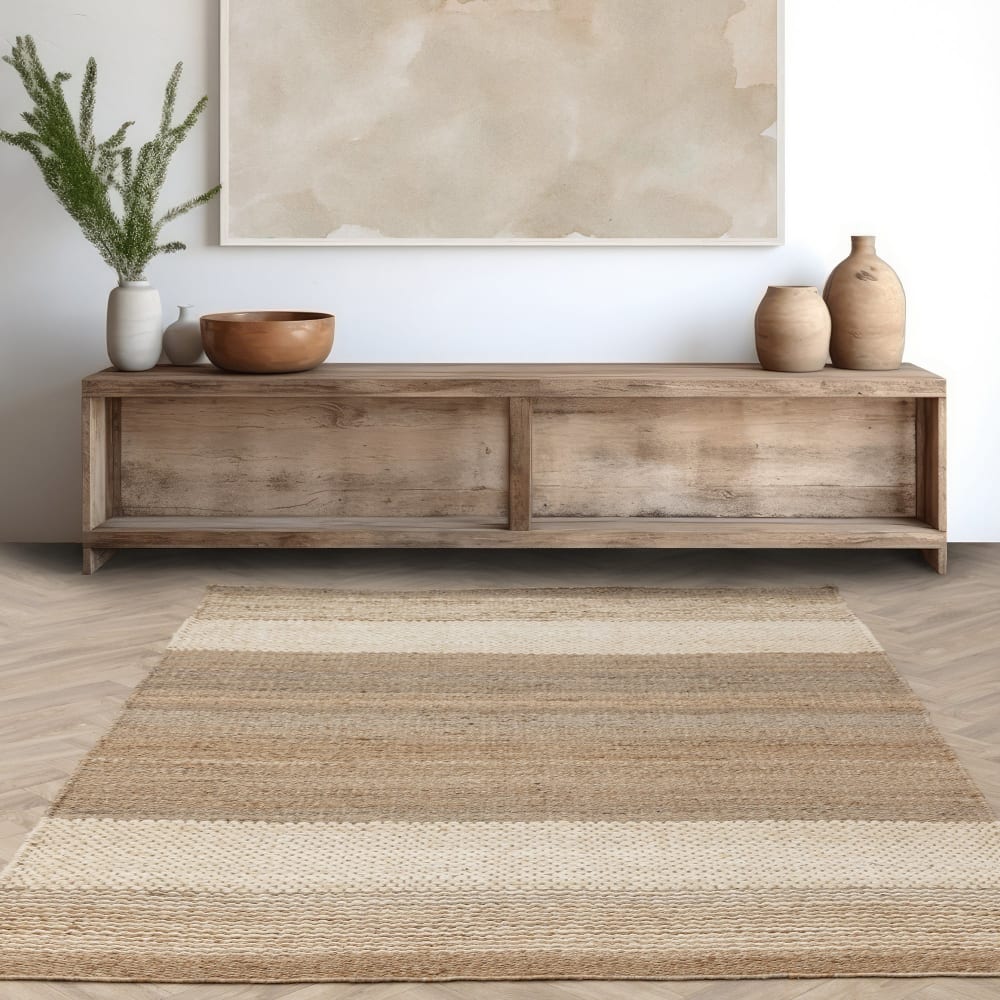 Novatrend Wohnzimmerteppich aus reiner Jute weiß 200x290 cm - Jute