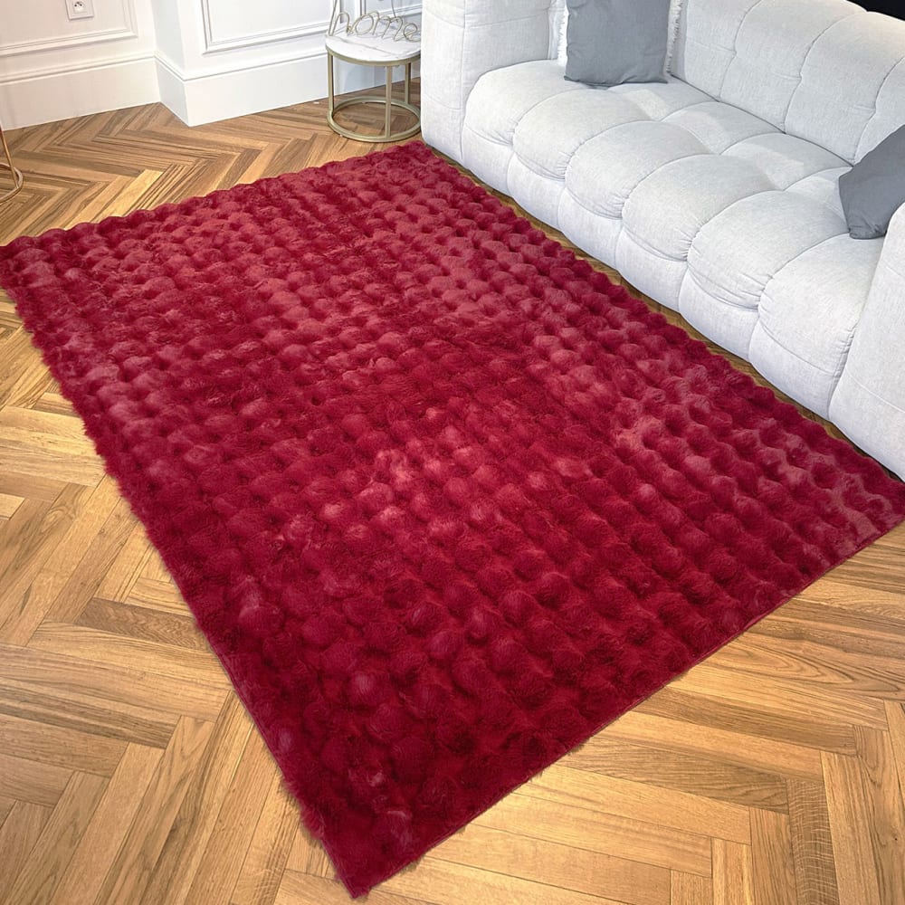 Tapis doux rouge aspect bulles - 200x290 — vue 3