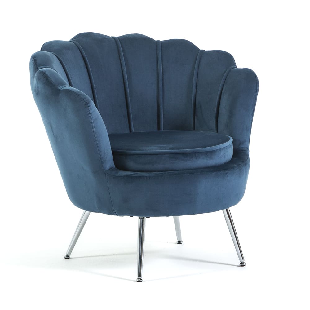 Fauteuil relax coquillage velours bleu/argent