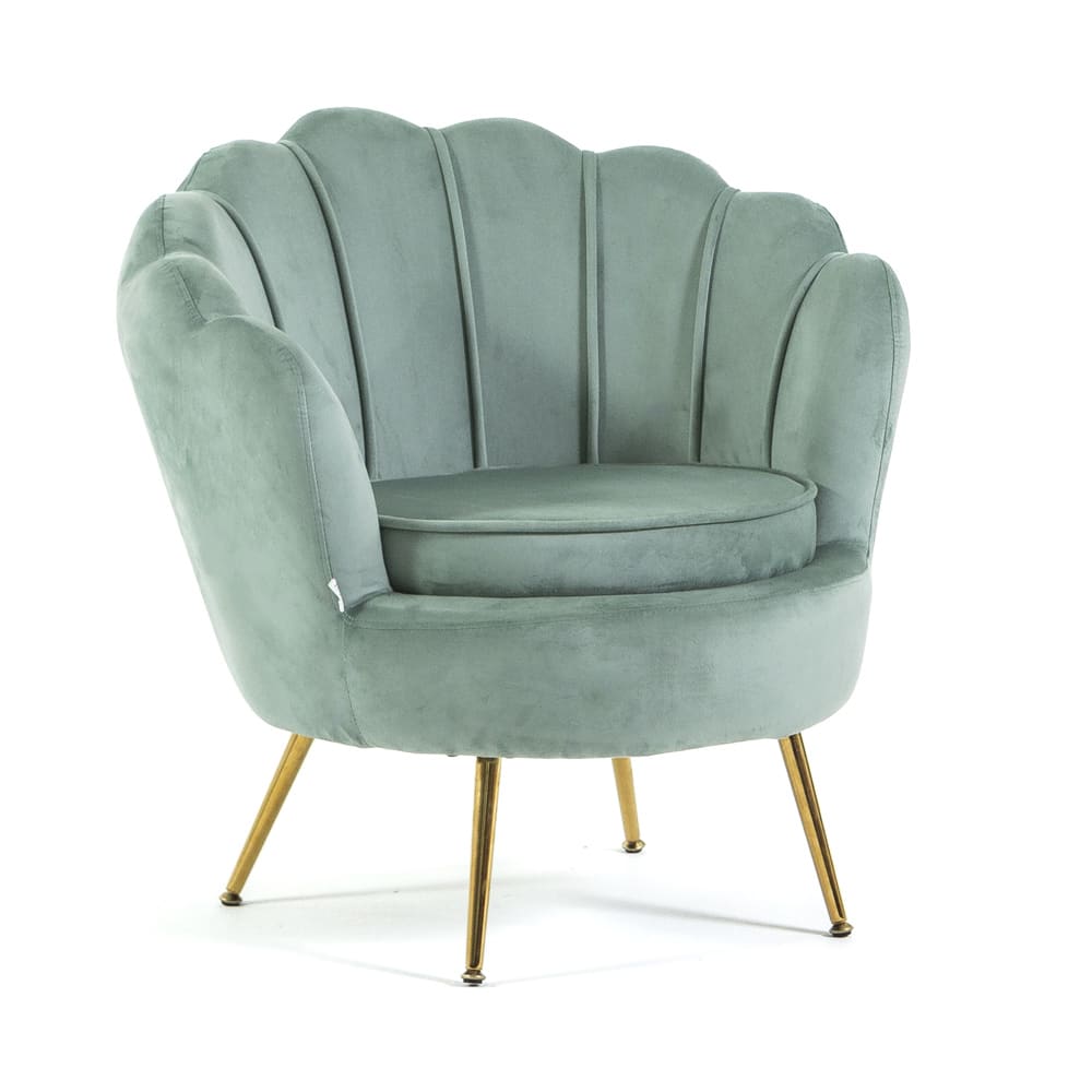 Fauteuil relax coquillage velours vert/or