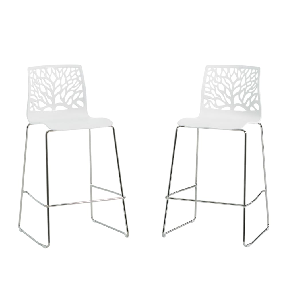 Lot de 2 tabourets de cuisine en résine avec fibre de verre blanc