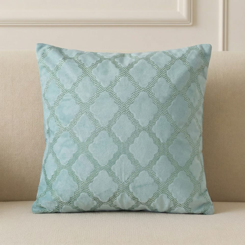 Housse de coussin coton verte à motifs géométriques h40 — vue 3