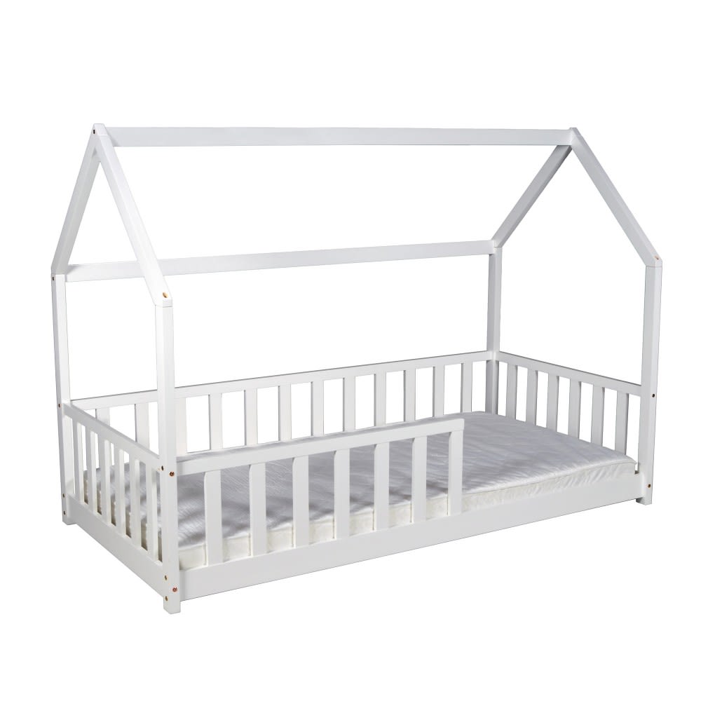 Weber industries Hausbett mit Lattenrost und Matratze, weiß, 90x190 cm Holz Baby