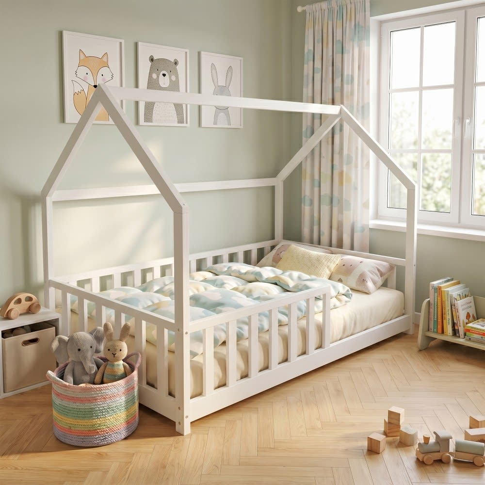 Lit cabane avec sommier et matelas, blanc, 90x190 cm (Weber industries) - Image 2
