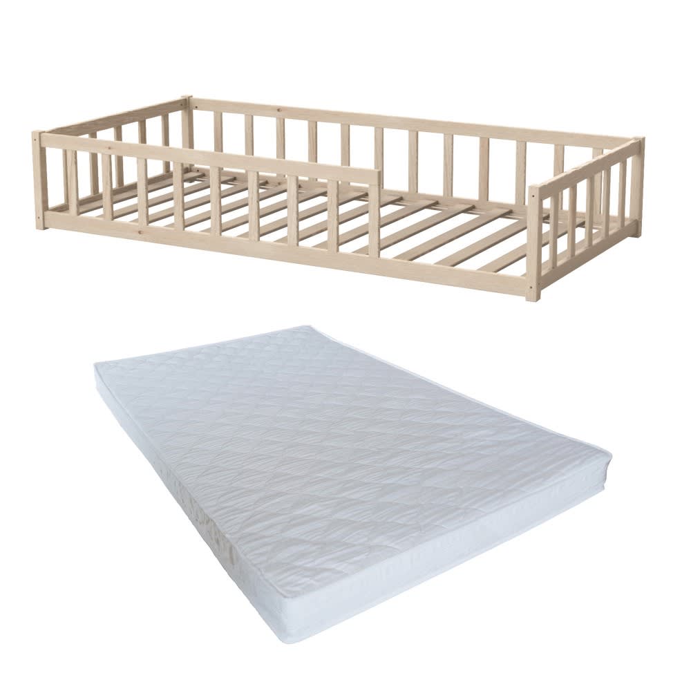 Lit avec sommier et matelas, bois clair, 90x190