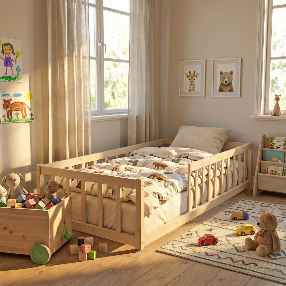 Lit avec sommier et matelas, bois clair, 90x190 (Weber industries) - Image 1