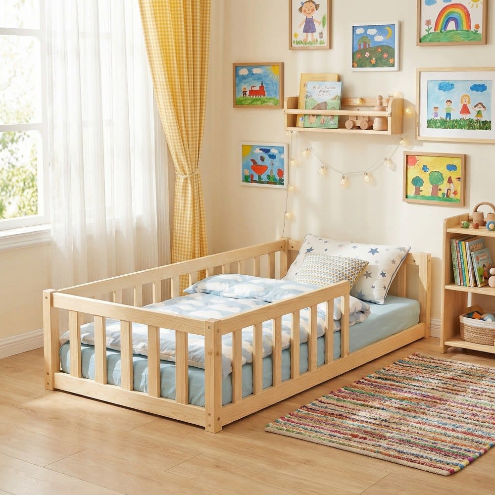 Weber industries Bett mit Lattenrost und Matratze, 70x140, helles holz style modern Beige Baby