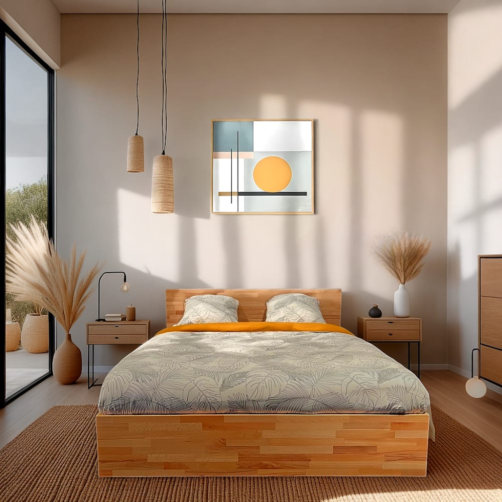Lit coffre 2 places, en hêtre massif huilé, 140x200 cm - Maisons du Monde