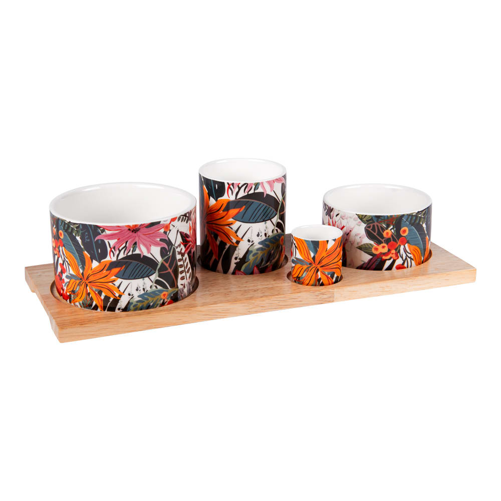 Service apéritif 4 pièces 34,5 cm multicolore en porcelaine