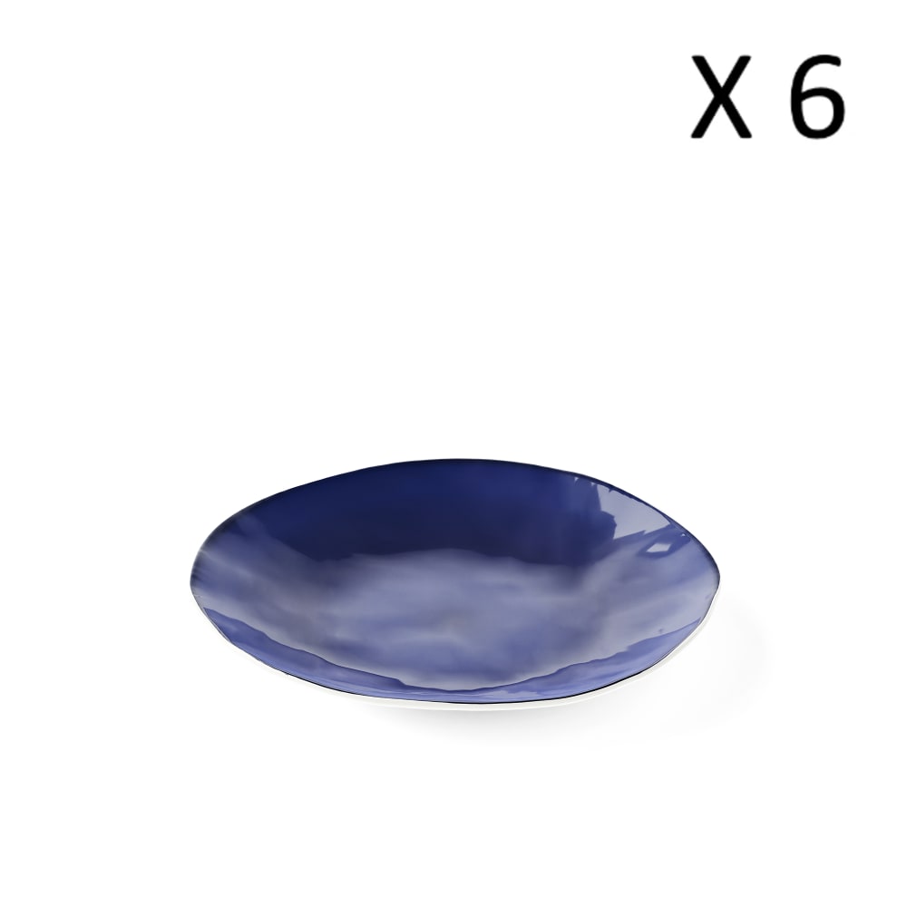 Lot de 6 assiettes plates en mélaminé bleu 27,5 cm