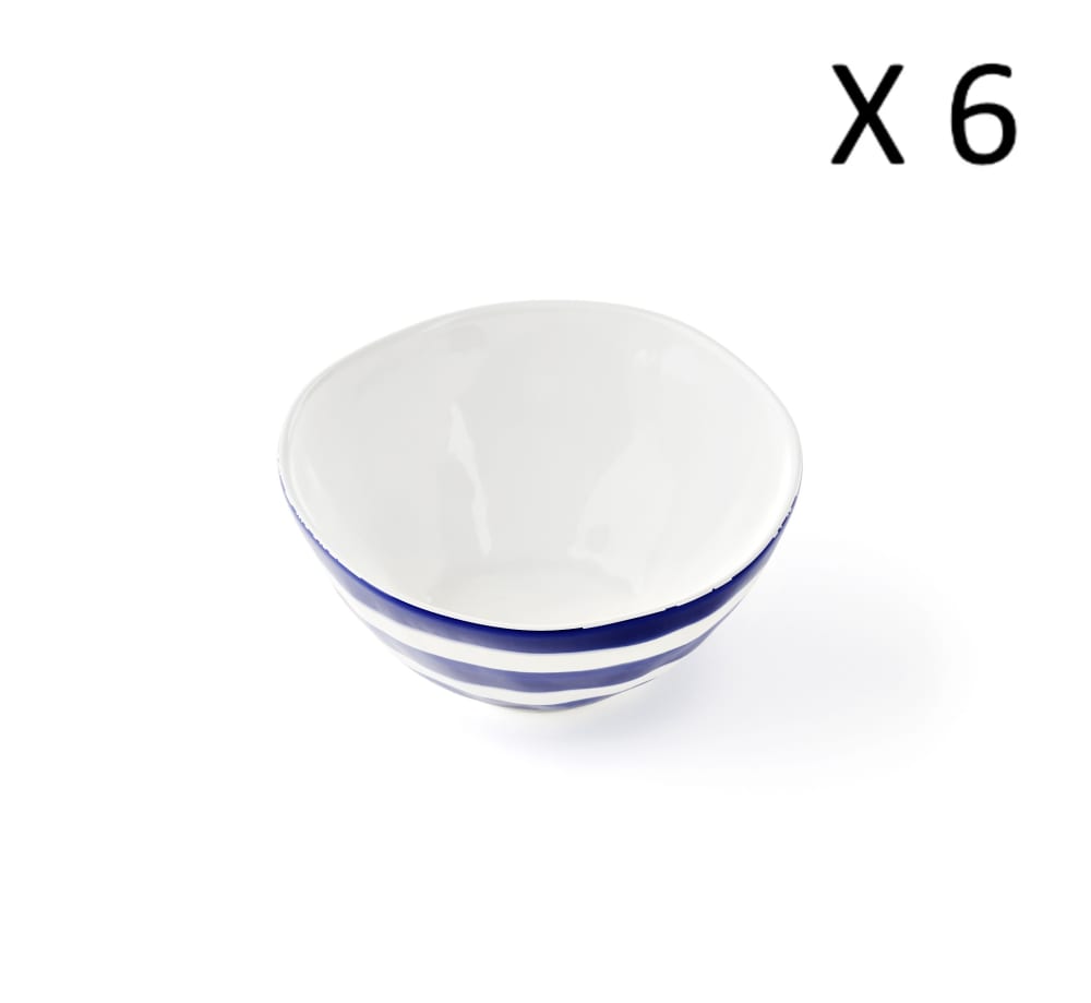 Lot de 6 coupelles en mélaminé bleu et blanc 12 cm Lot de 6 coupelles en mélaminé bleu et blanc 12 cm