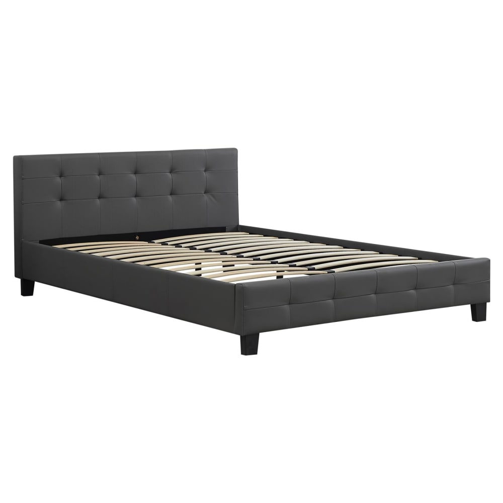 Lit double capitonné en simili cuir gris anthracite 140 x 190 cm