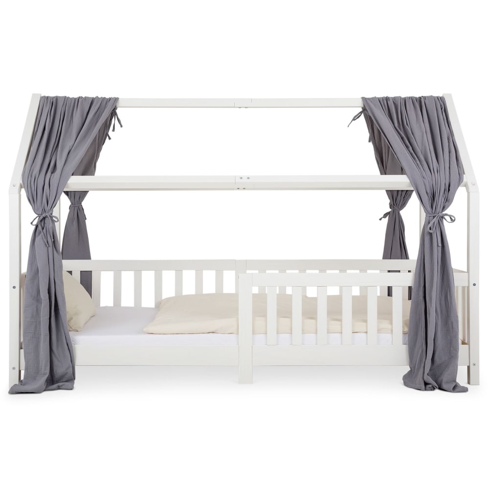 Rideaux de lit enfant en mousseline de coton, gris