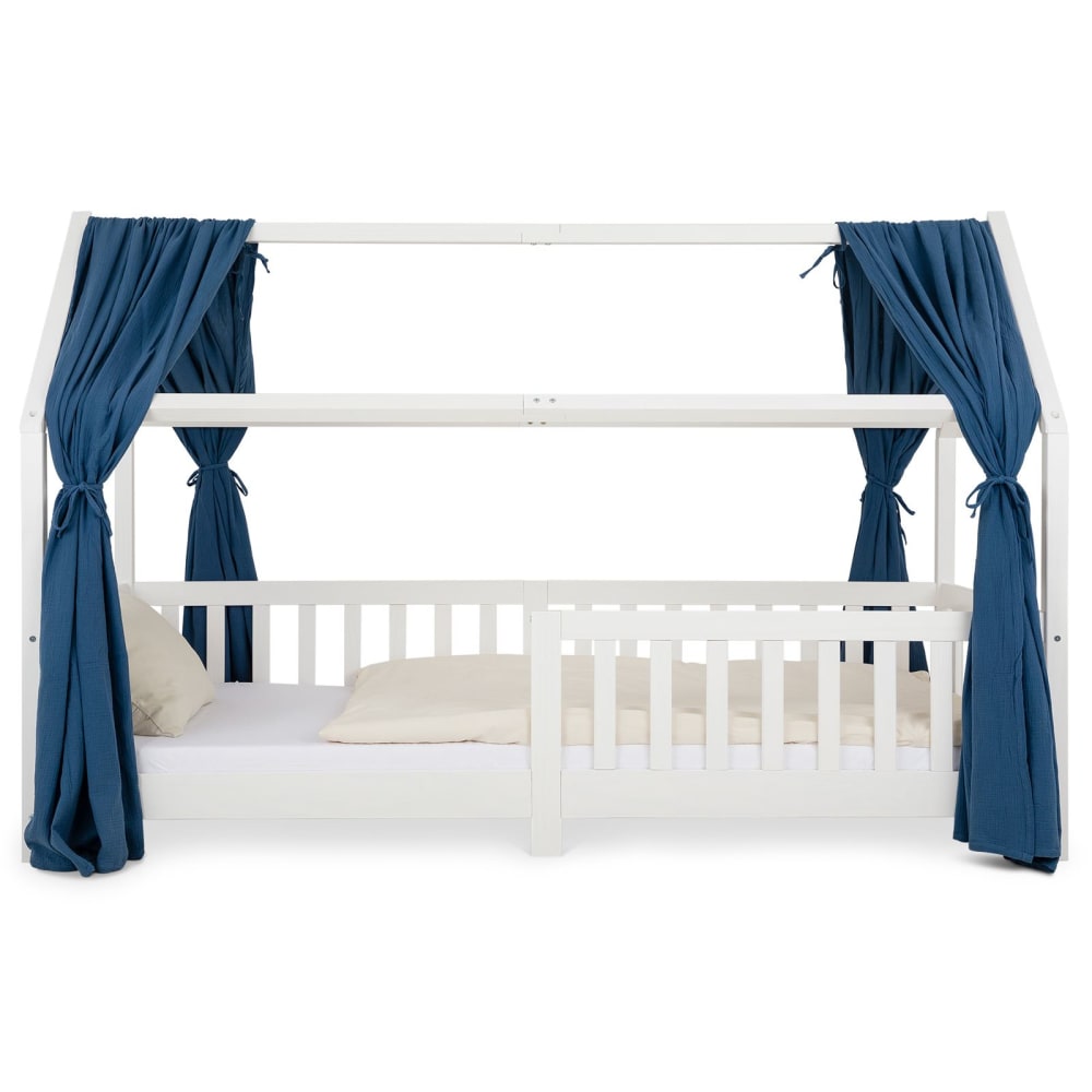 Rideaux de lit enfant en mousseline de coton, bleu foncé