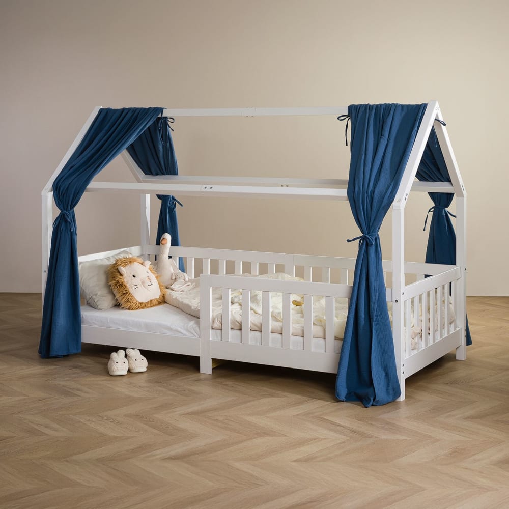 Rideaux de lit enfant en mousseline de coton, bleu foncé (IDIMEX) - Image 1