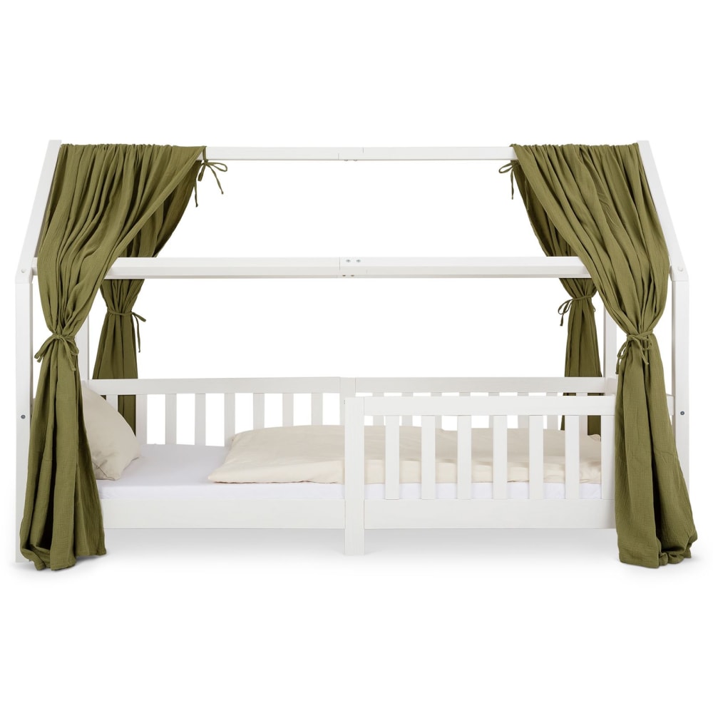 Rideaux de lit enfant en mousseline de coton, vert