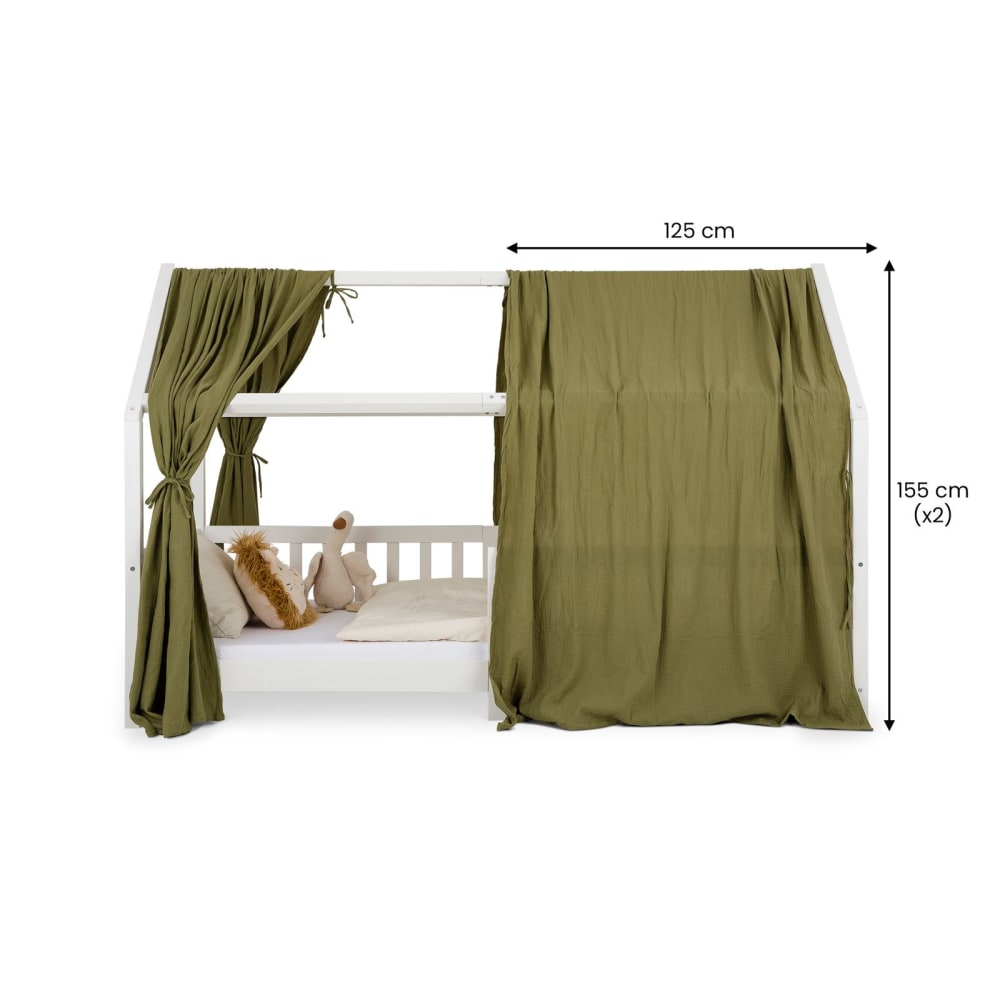 Rideaux de lit enfant en mousseline de coton, vert (IDIMEX) - Image 3
