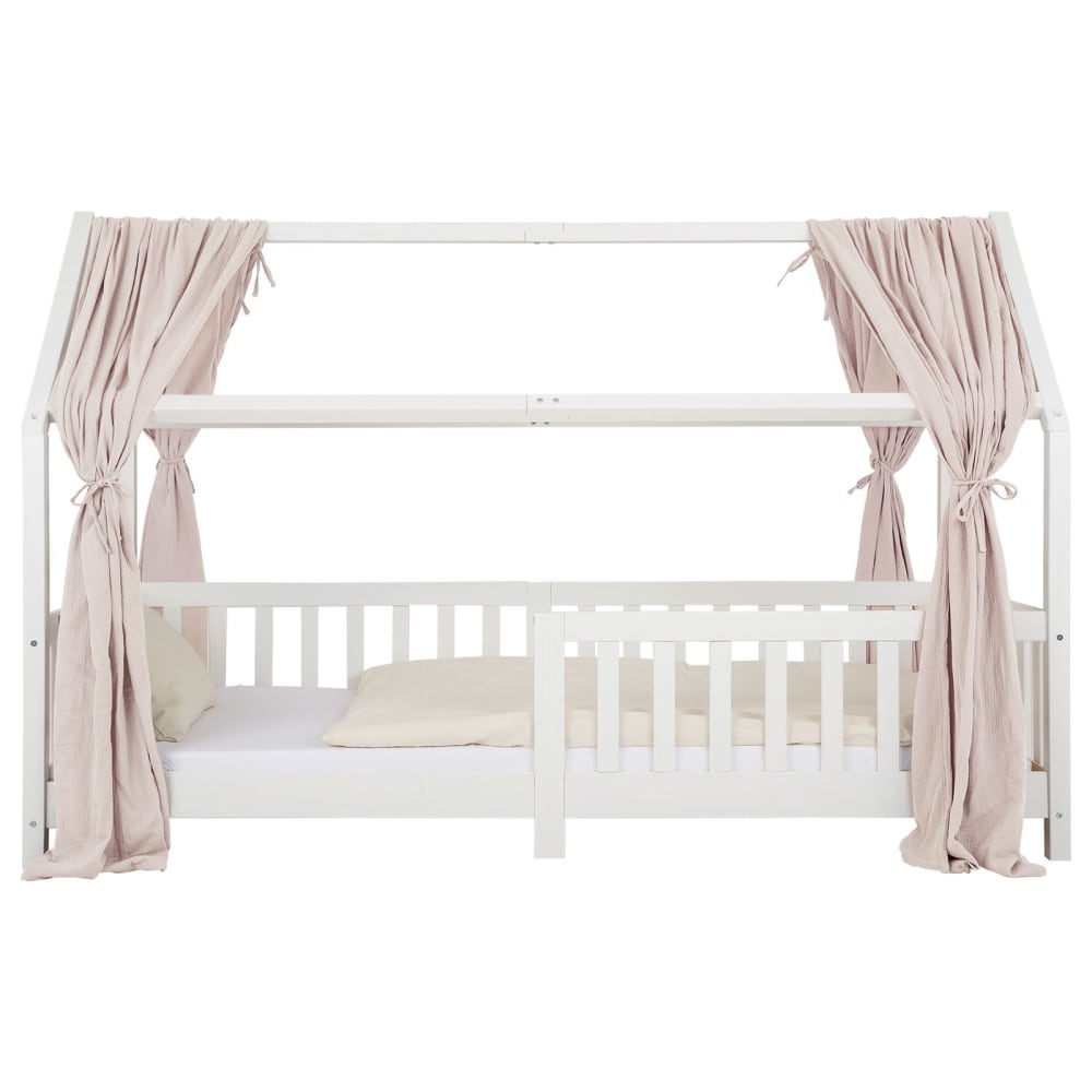 Rideaux de lit enfant en mousseline de coton, beige