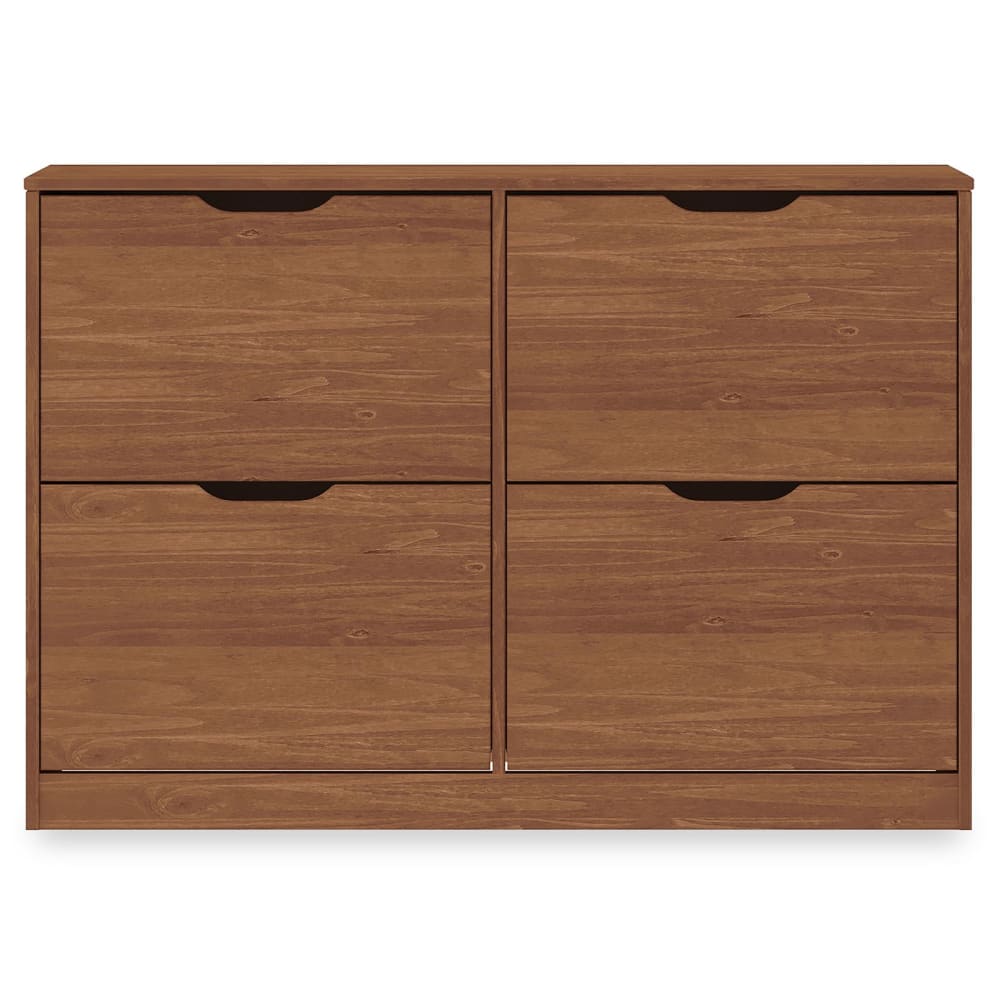 Meuble à chaussures 2x2 abattants en bois massif, coloris châtaigne