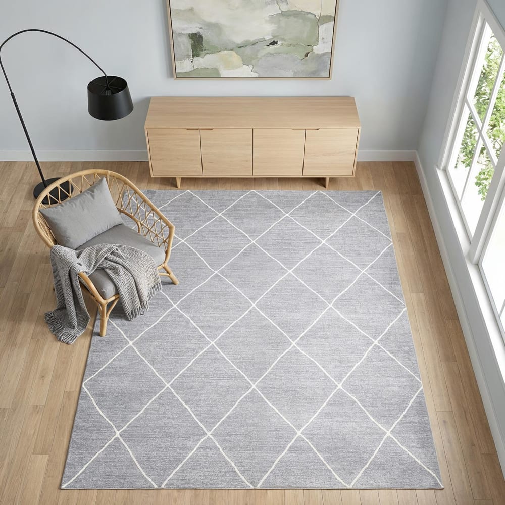 Teppich waschbar mit Rautenmuster, grau - Maisons Du Monde