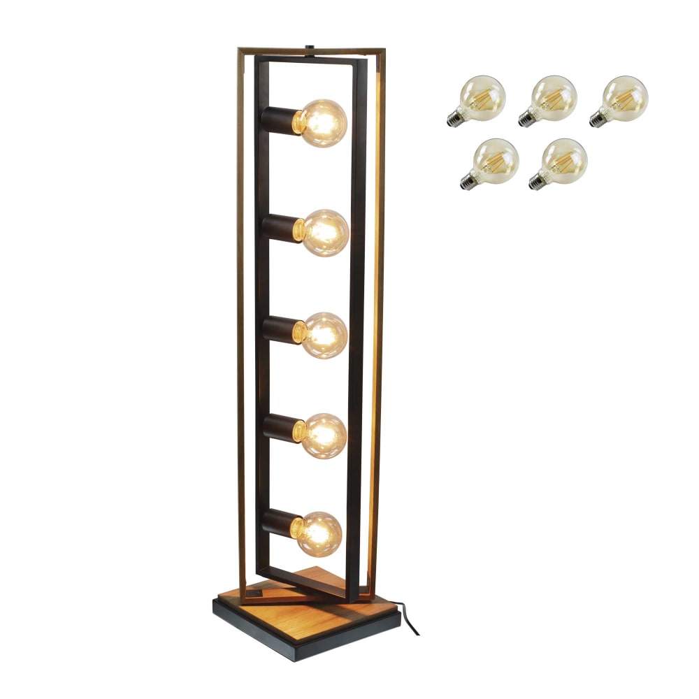lampara de pie de metal y madera de 5 luces