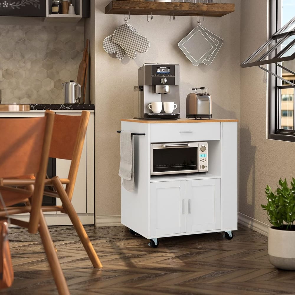 Chariot de cuisine blanc en bois avec roulettes 82 x 50 x 92 cm - Maisons du Monde