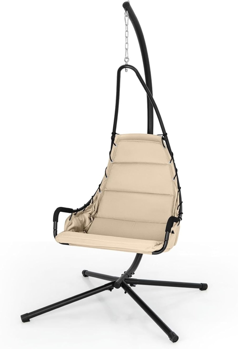 Chaise suspendue avec coussins et supports métalliques