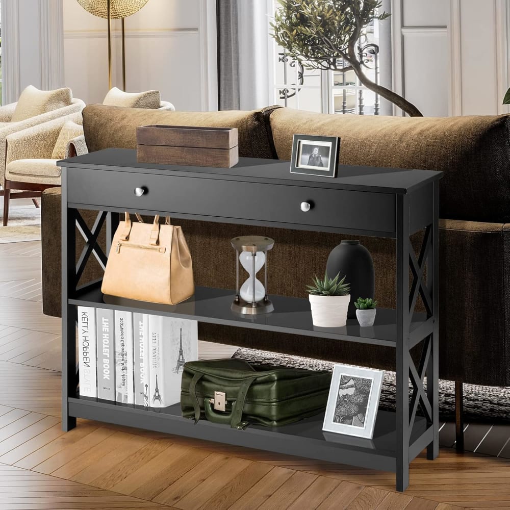 Table console moderne triple noire