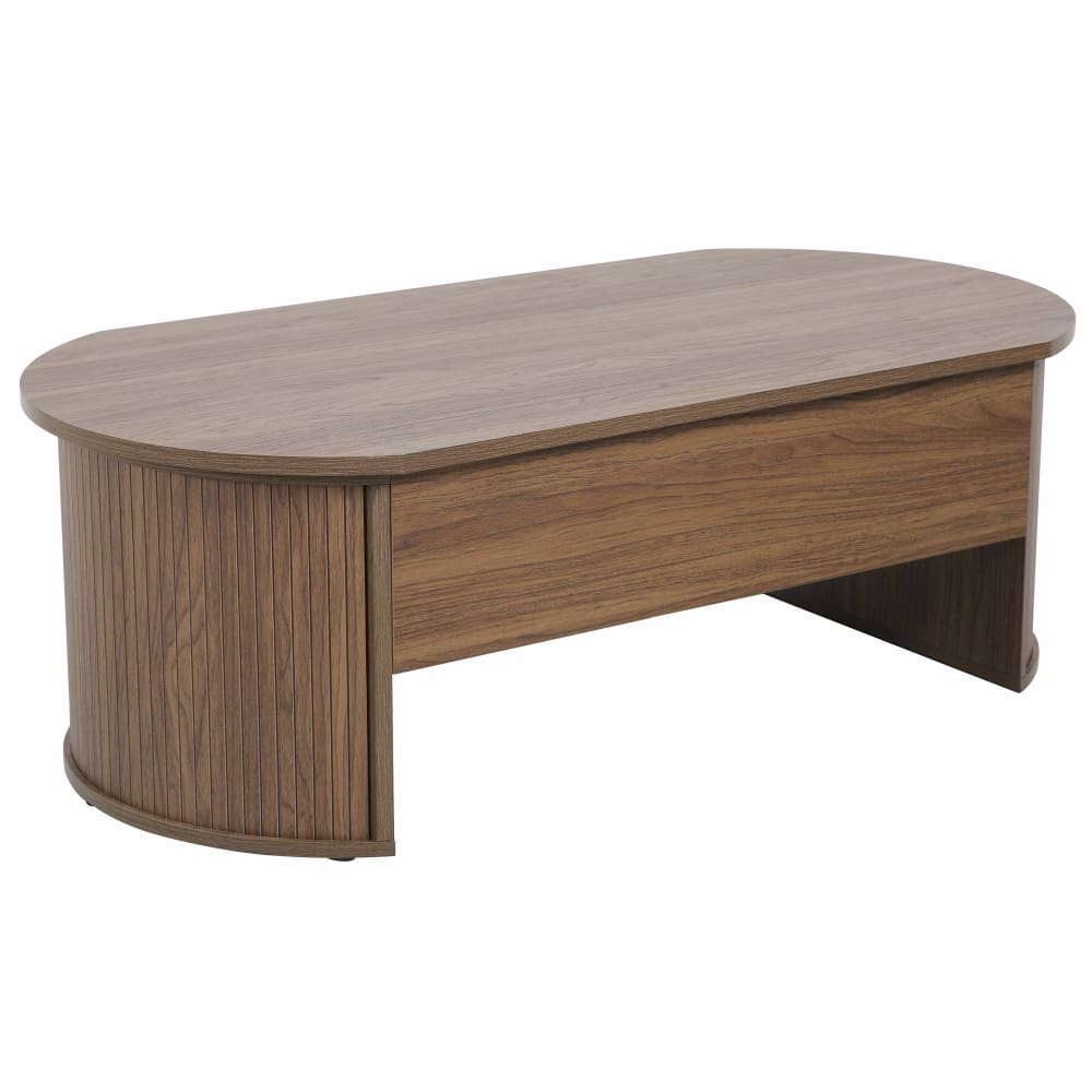 Table basse ovale avec plateau relevable effet bois foncé