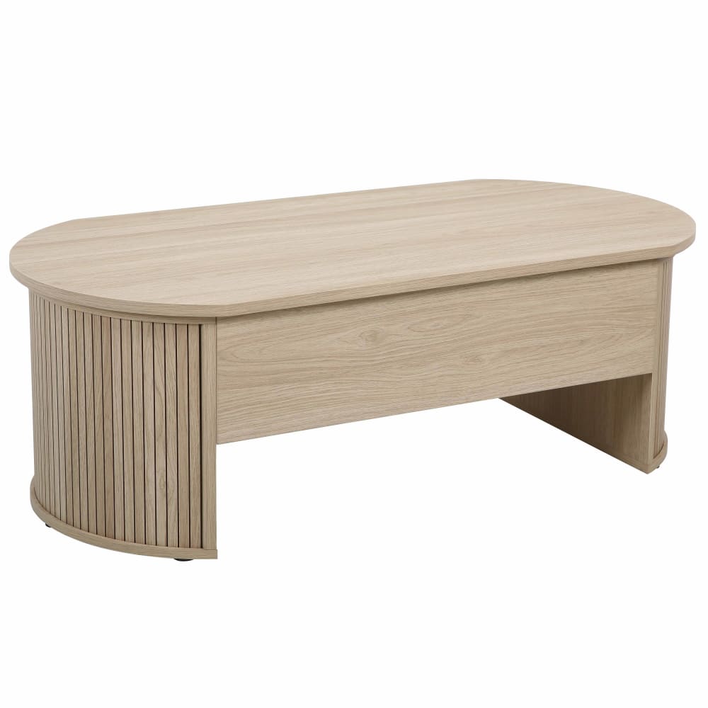 Table basse ovale avec plateau relevable effet bois clair
