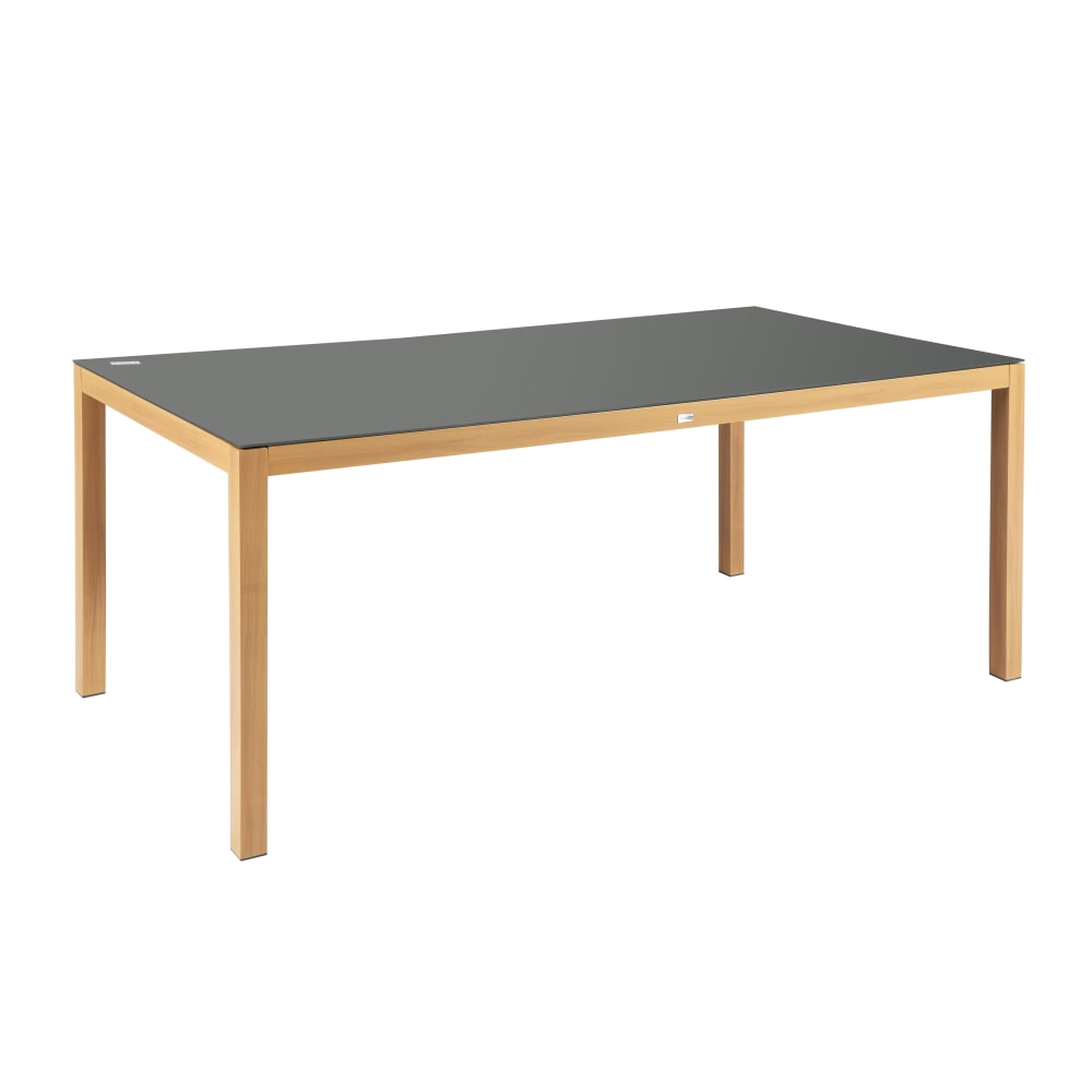 Table de jardin rectangulaire (180x90x74cm) effet bois + plateau gris