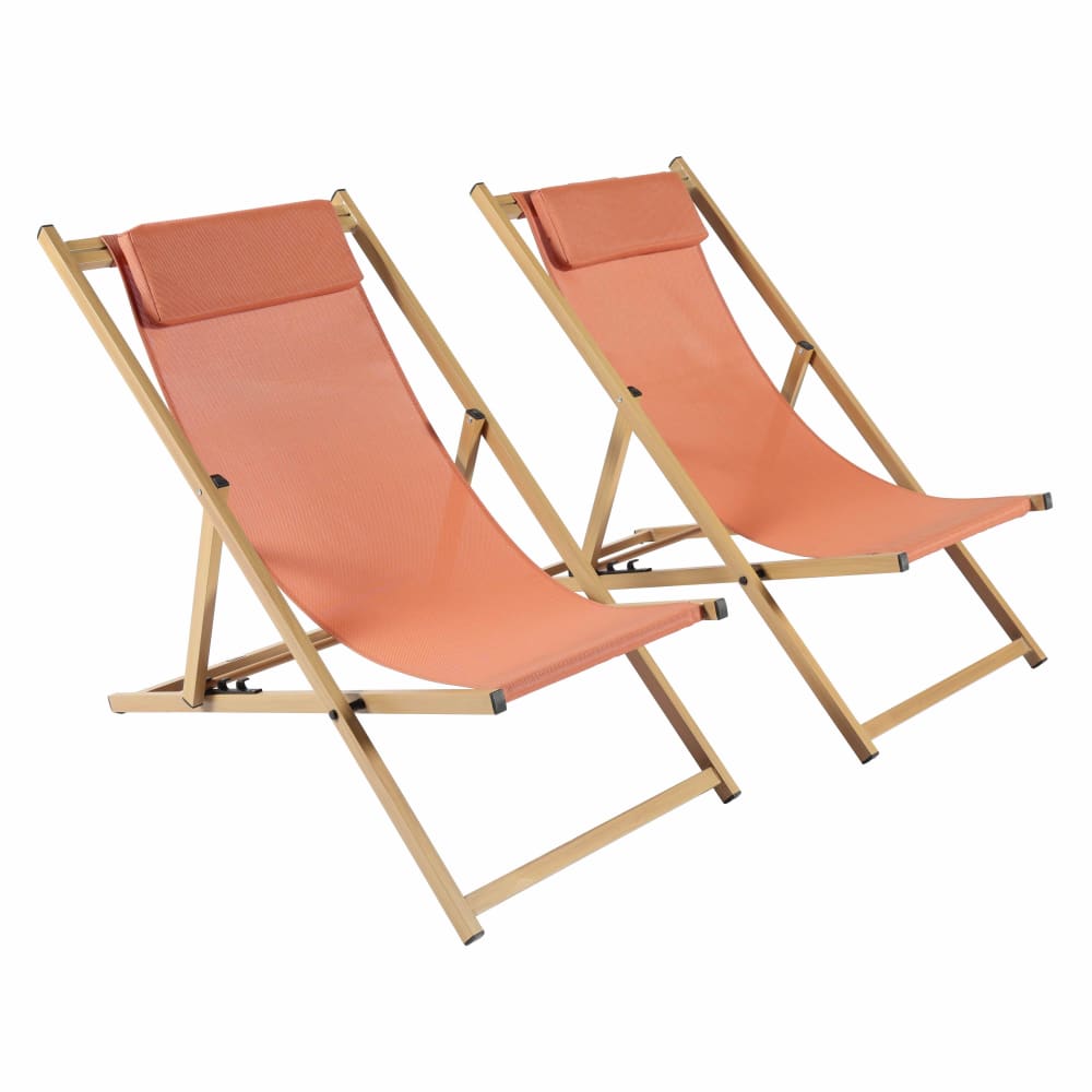 Lot de 2 chiliennes en aluminium inclinable 4 positions terracotta