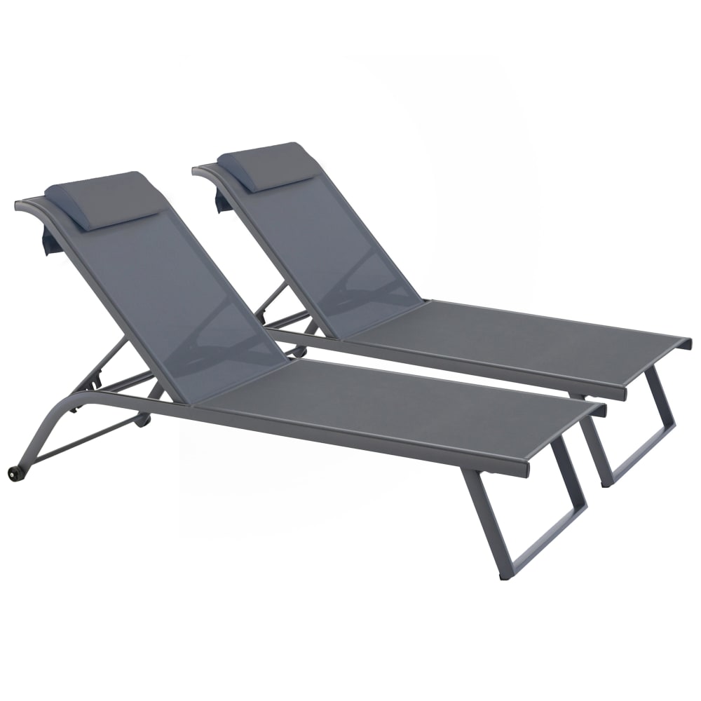 Lot de 2 bains de soleil inclinable avec roues gris