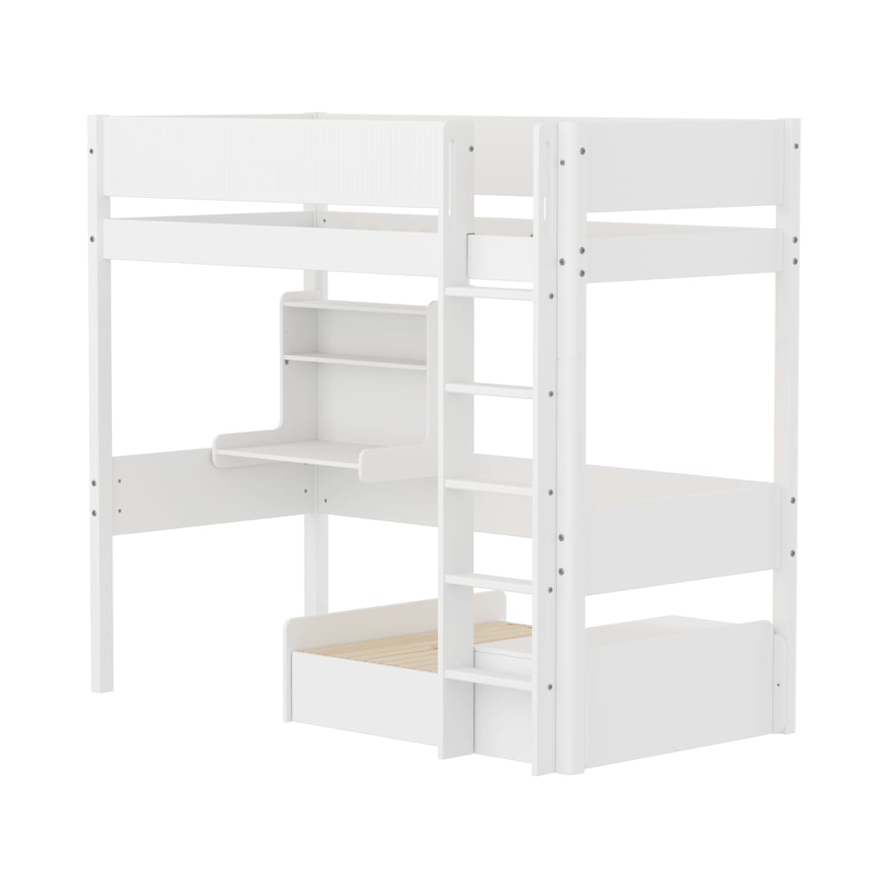 Lit mezzanine avec module Casa effet bois blanc 90x200cm Lit mezzanine avec module Casa effet bois blanc 90x200cm