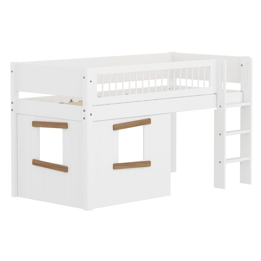Lit mi-hauteur échelle et façades effet bois blanc 90x200cm Lit mi-hauteur échelle et façades effet bois blanc 90x200cm