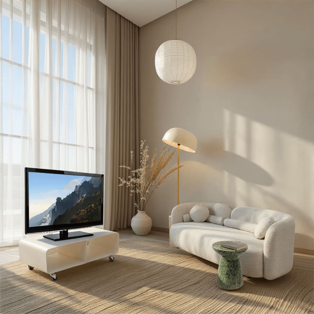 Meuble tv à roulettes en acier crème - Maisons du Monde