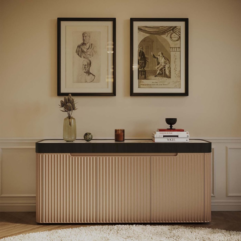 Buffet 3 portes en relief et plateau en grès - Maisons du Monde