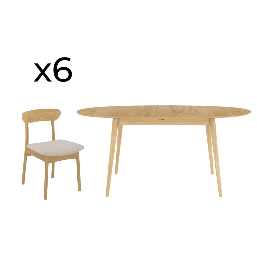 Maison Pavane Tisch und Stühle aus hellem Holz für 6 Personen style vintage Braun Holz