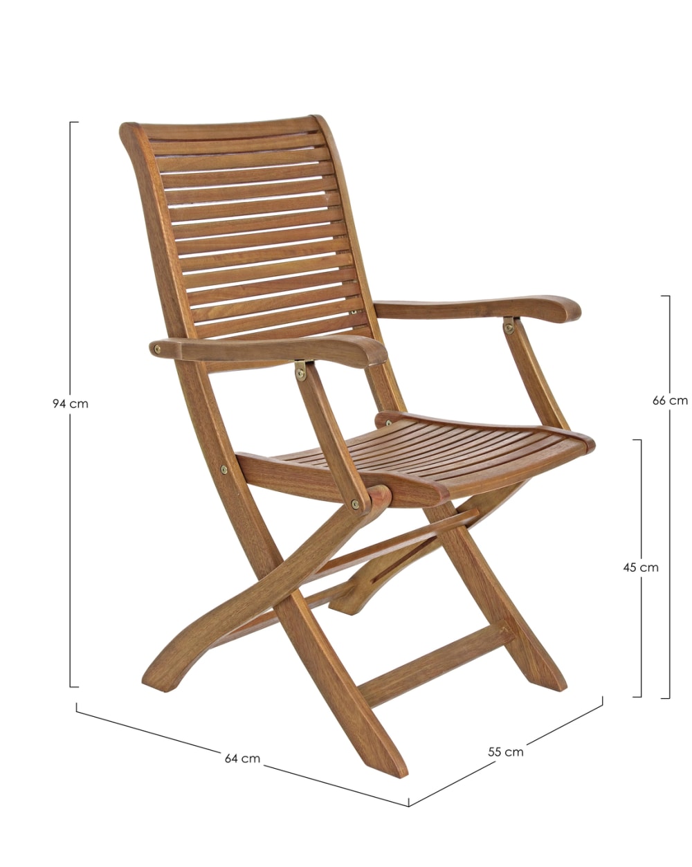Chaise pliante en bois d'acacia avec accoudoirs