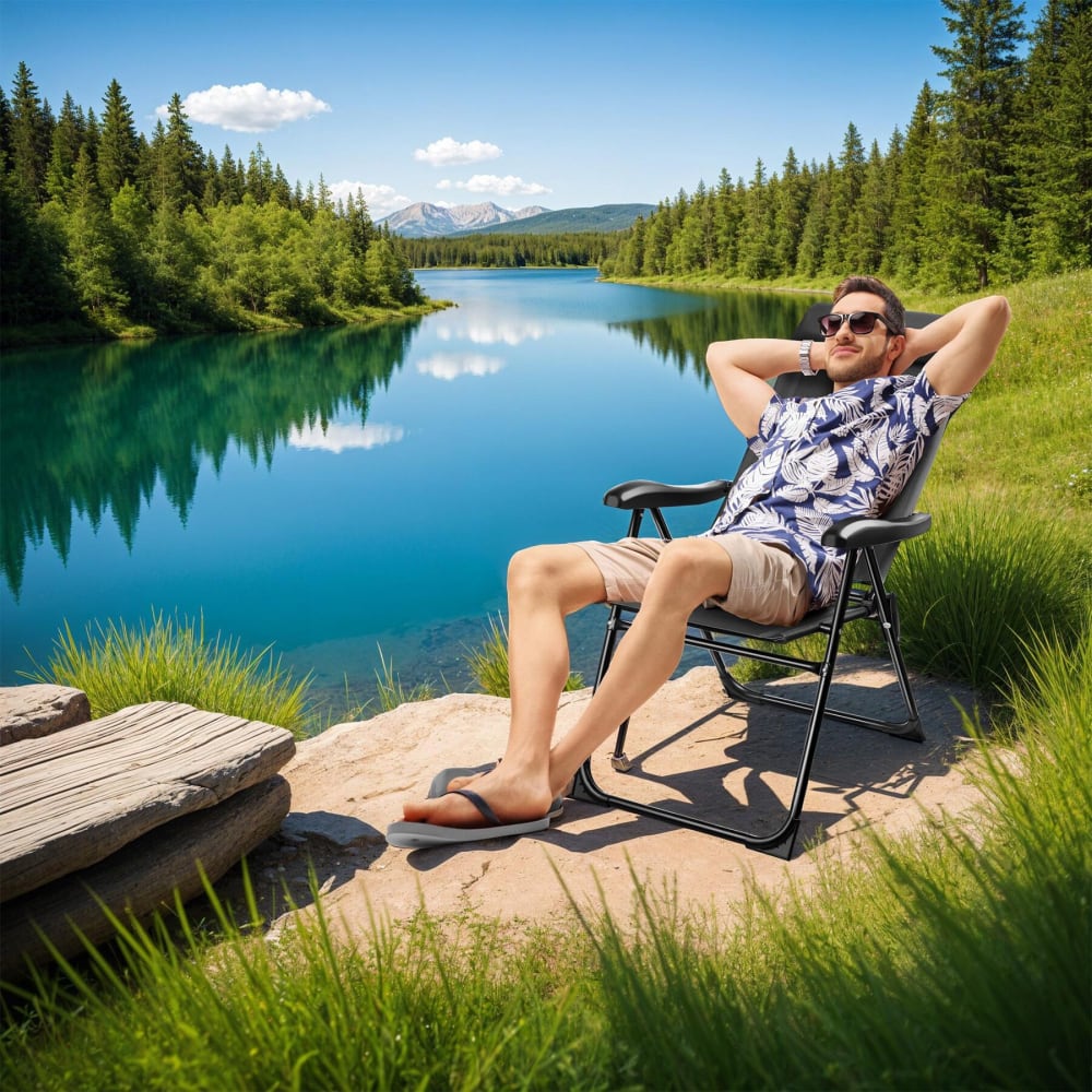 Lot 4 chaises de camping pliables en aluminium avec appui-tête