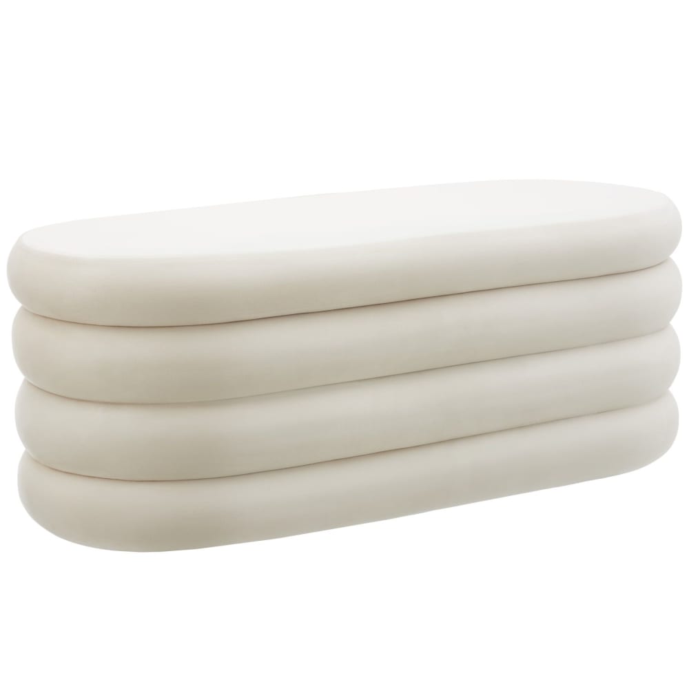 Banc rembourré avec espace de rangement velours crème/blanc