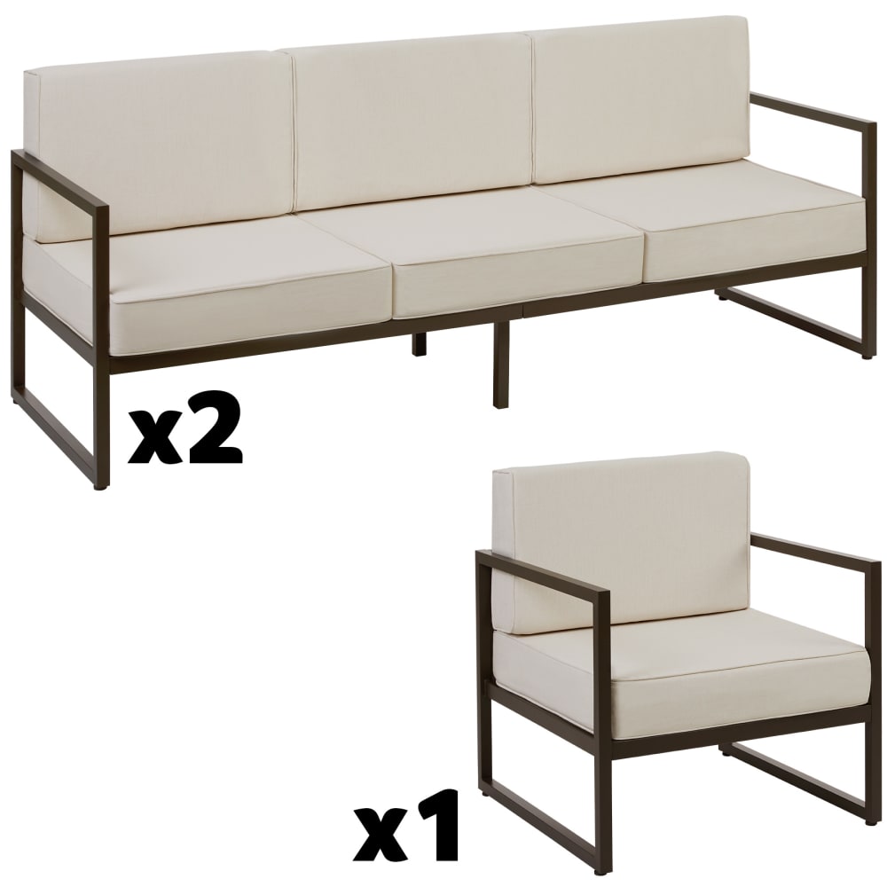 Salon de jardin 7 personnes avec rembourrage XXL brun