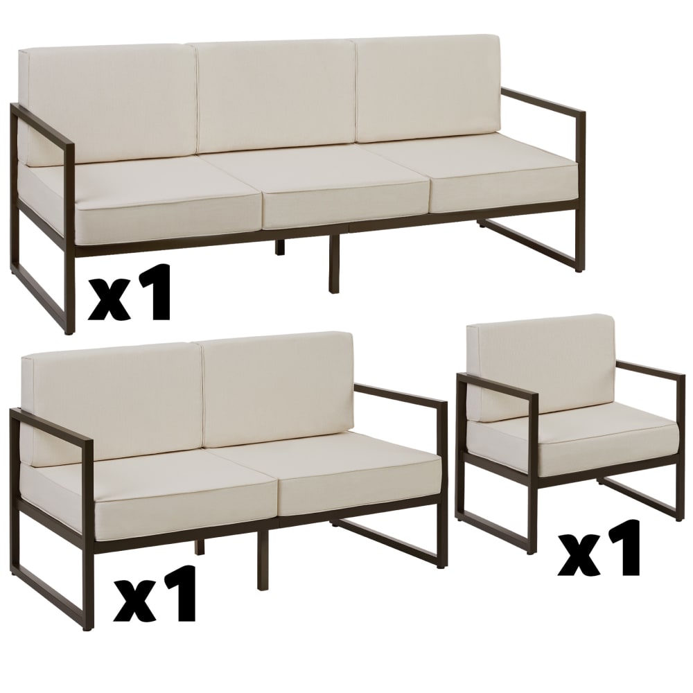 Salon de jardin pour 6 personnes en polyester déperlant marron