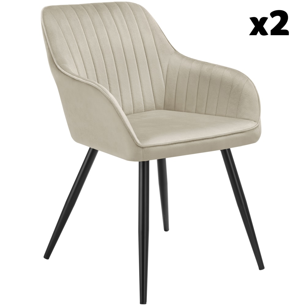 Lot 2 chaises de salle à manger en velours matelassées crème