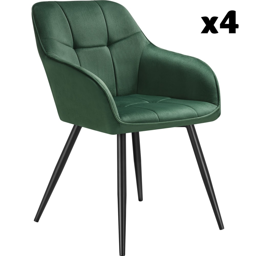 Lot 4 chaises rembourrées en velours matelassé et dossier vert foncé