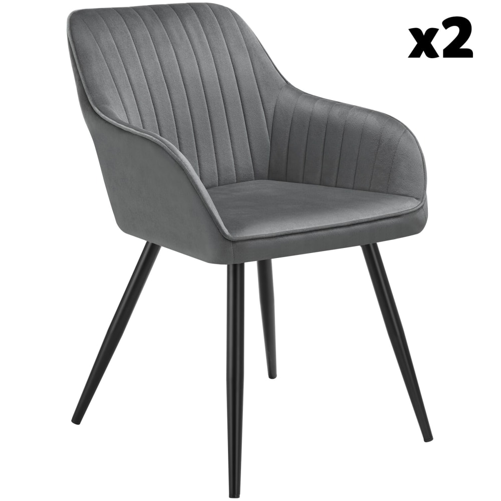 Lot 2 chaises de salle à manger en velours matelassées gris