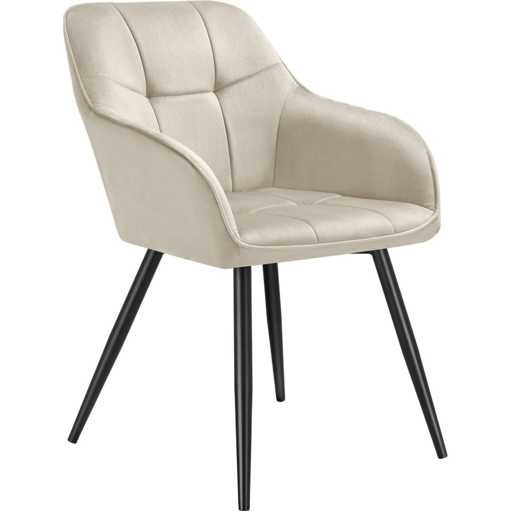 Chaise rembourrée en velours matelassé avec dossier continu crème/noir