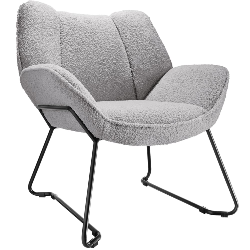 Fauteuil revêtement rembourré en bouclettes dossier large gris clair