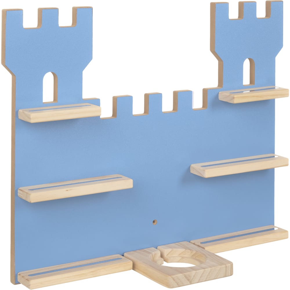 Étagère murale, panneau mdf, bois massif, design château, bleu