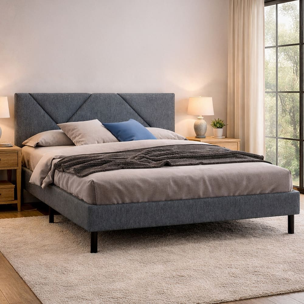 Graues Stoff-Doppelbett - Maisons Du Monde